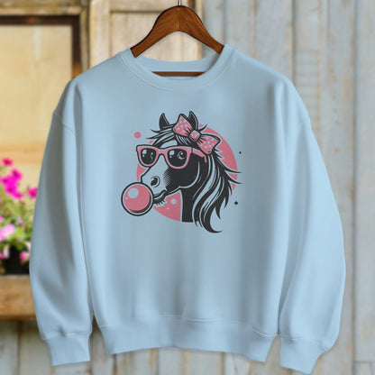 Ladies Shirt Sweatshirts / Light Blue / S Bubble Gum Horse Shirt