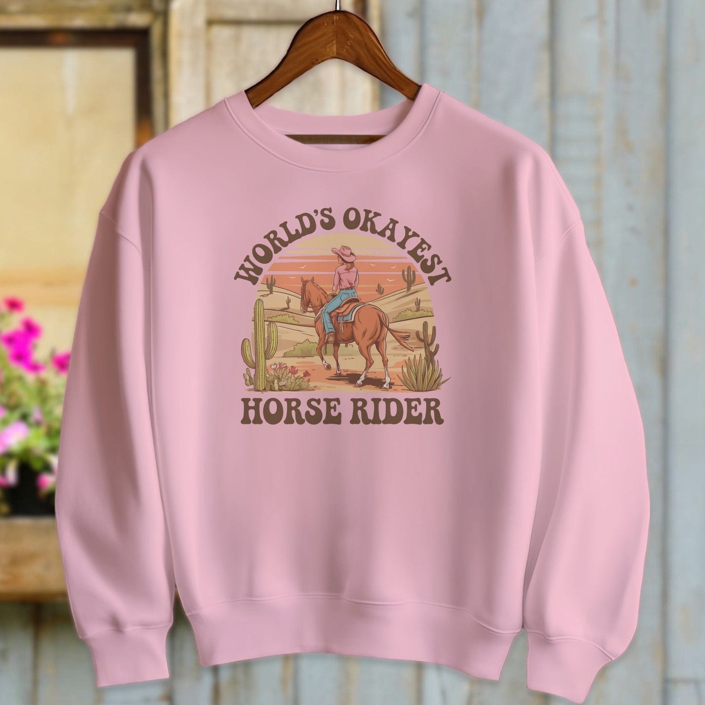 Ladies Shirt Sweatshirts / Light Pink / S World's Okayest Horse Rider Shirt