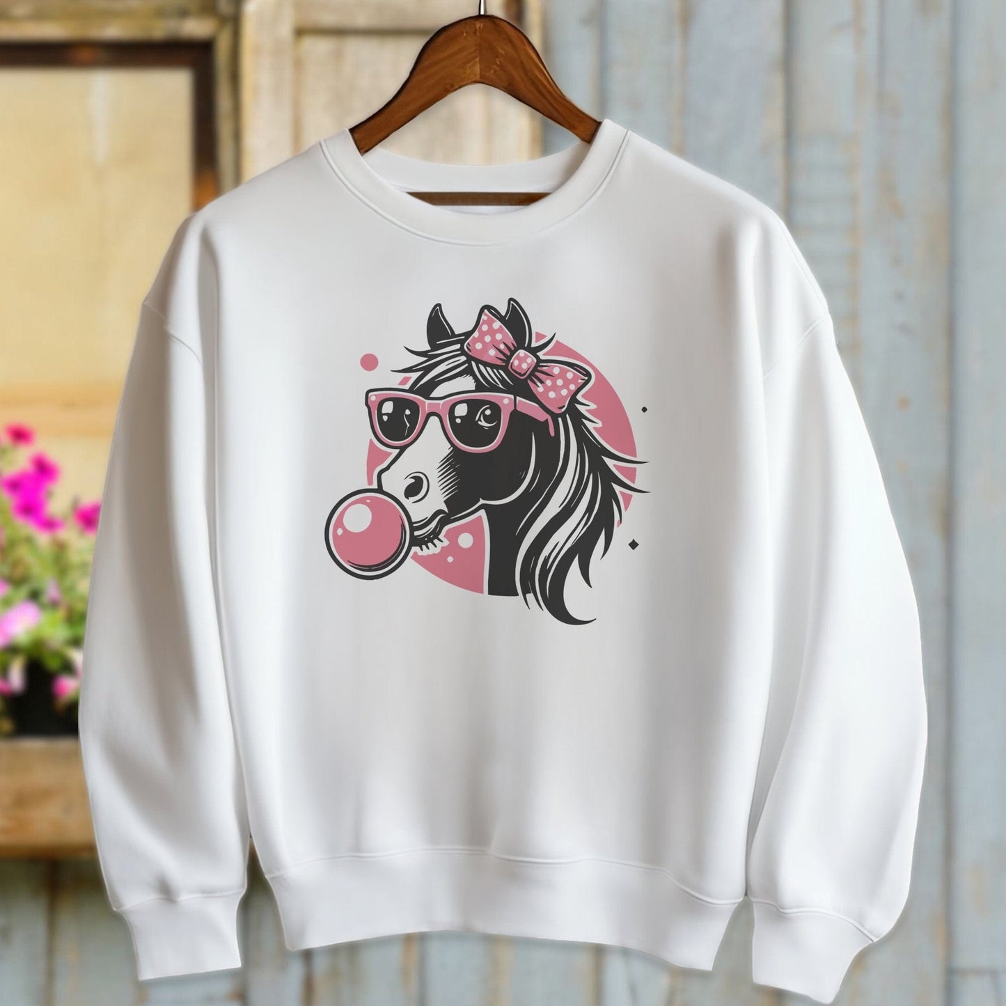 Ladies Shirt Sweatshirts / White / S Bubble Gum Horse Shirt