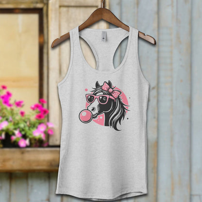 Ladies Shirt Tank Tops / Heather Grey / XS Bubble Gum Horse Shirt