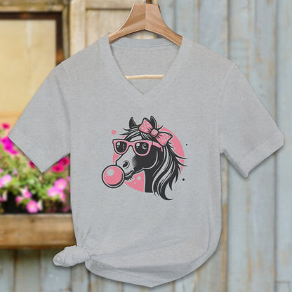 Ladies Shirt V-neck / Athletic Heather / S Bubble Gum Horse Shirt