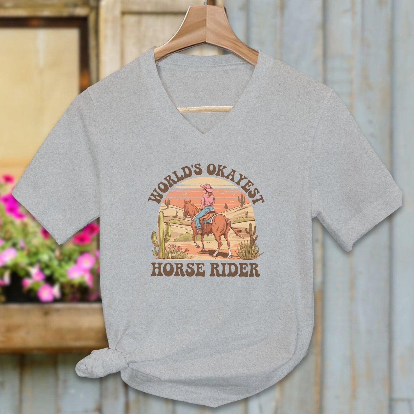 Ladies Shirt V-neck / Athletic Heather / S World's Okayest Horse Rider Shirt