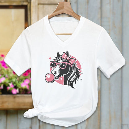 Ladies Shirt V-neck / White / S Bubble Gum Horse Shirt