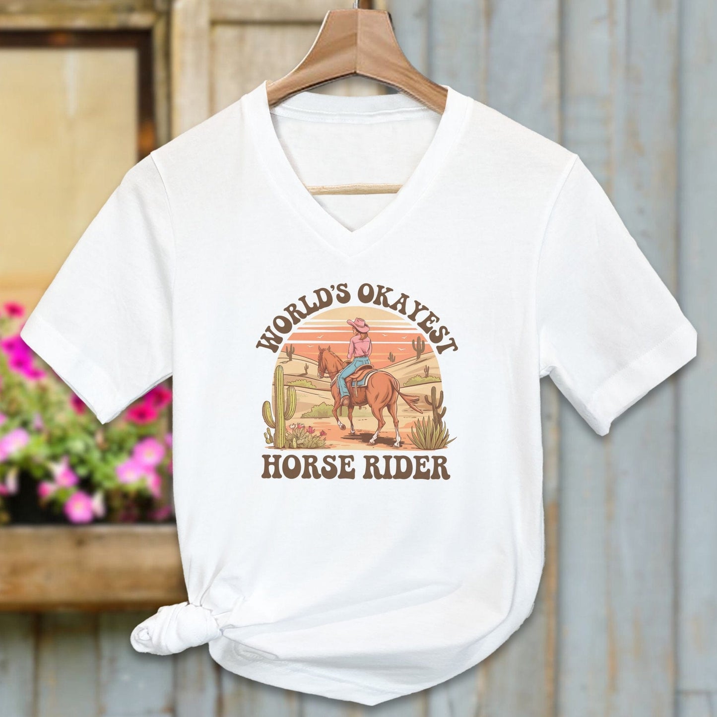 Ladies Shirt V-neck / White / S World's Okayest Horse Rider Shirt