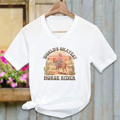 Ladies Shirt V-neck / White / S World's Okayest Horse Rider Shirt