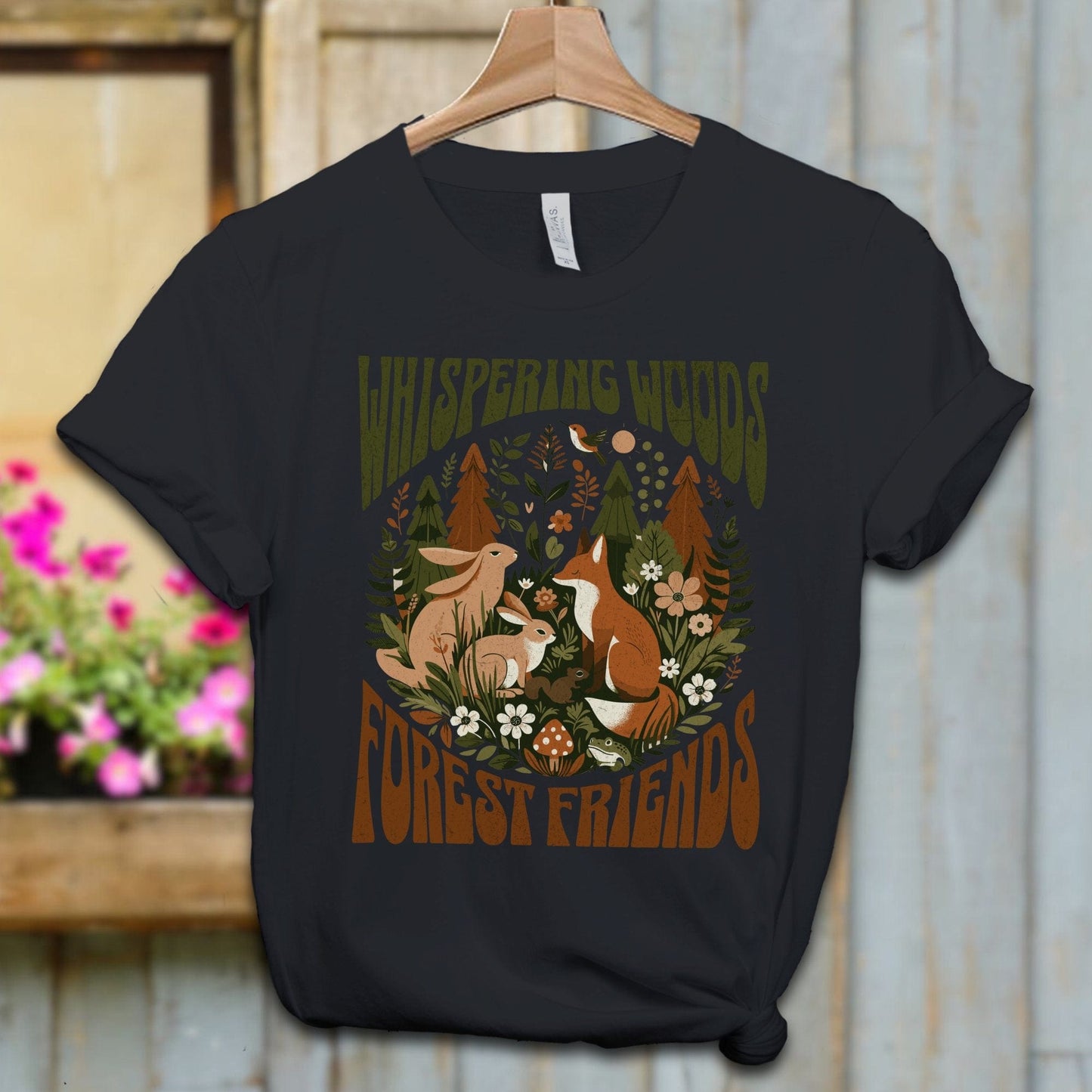 Ladies Shirt Vintage Black / XS / Adult T-shirt Whispering Woods Forest Friends Shirt