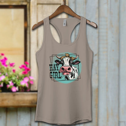 Ladies Shirt Warm Grey / XS / Adult Racerback Hay Girl Cow Shirt