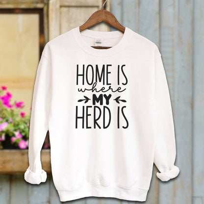 Ladies Shirt White / S / Adult Sweatshirt Home Is Where My Herd Is Shirt