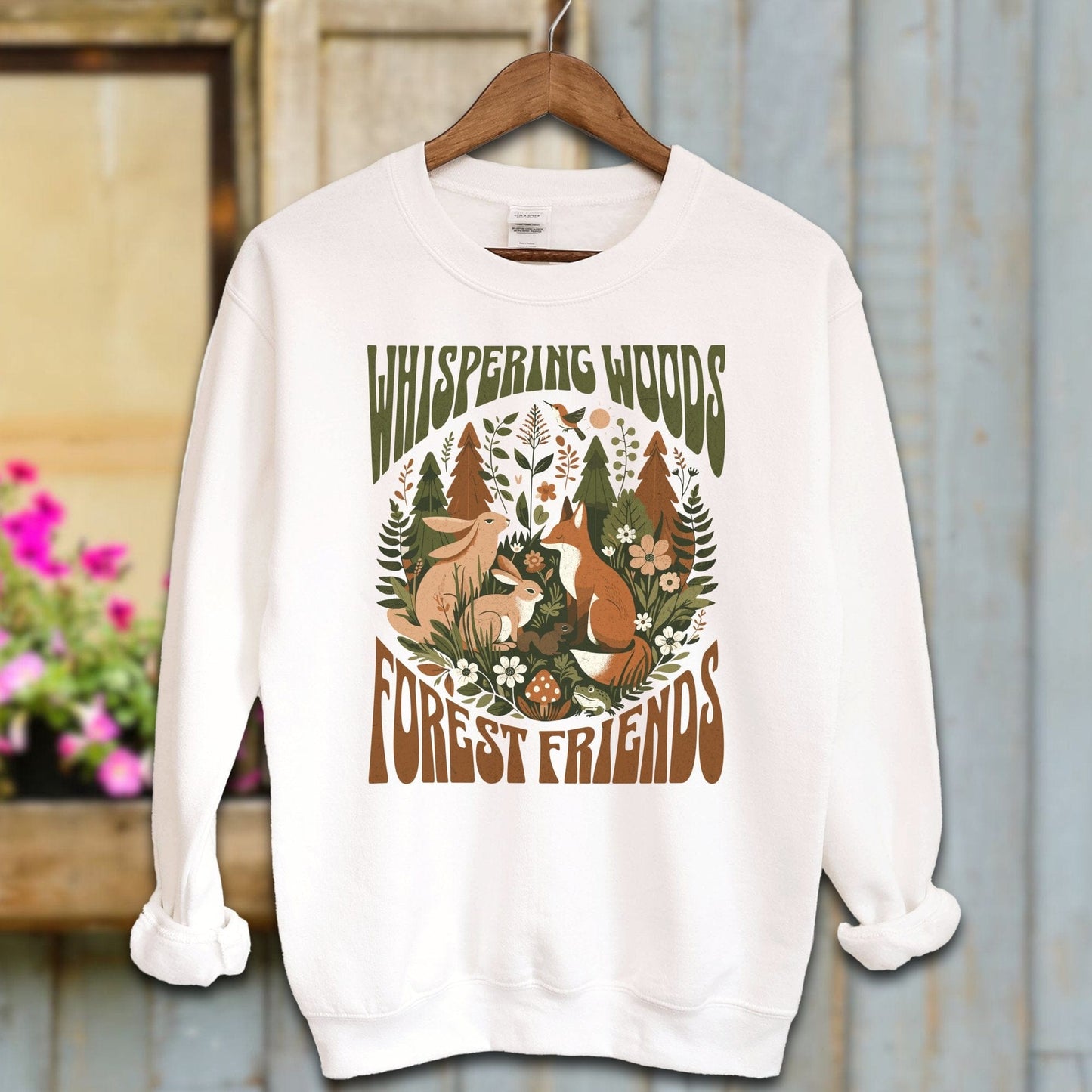 Ladies Shirt White / S / Adult Sweatshirt Whispering Woods Forest Friends Shirt