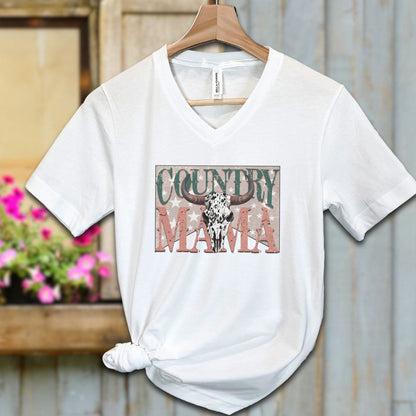 Ladies Shirt White / S / Adult V-neck Country Mama Shirt