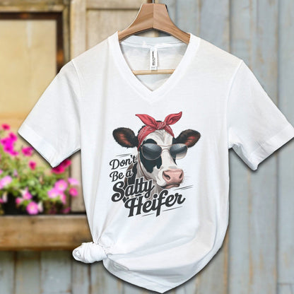 Ladies Shirt White / S / Adult V-neck Don't Be a Salty Heifer Shirt