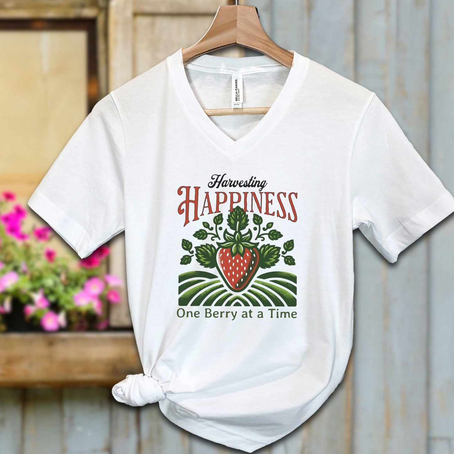 Ladies Shirt White / S / Adult V-neck Harvesting Happiness Shirt