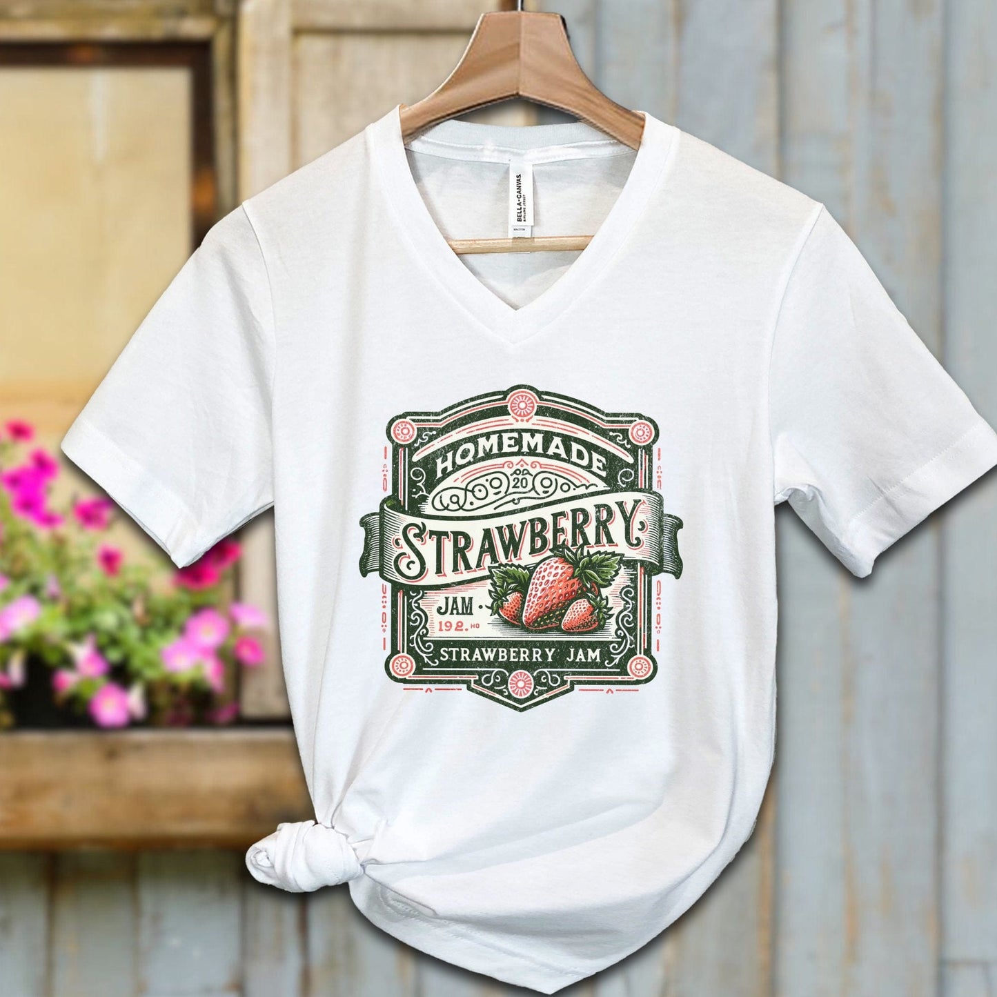 Ladies Shirt White / S / Adult V-neck Homemade Strawberry Jam vintage Shirt