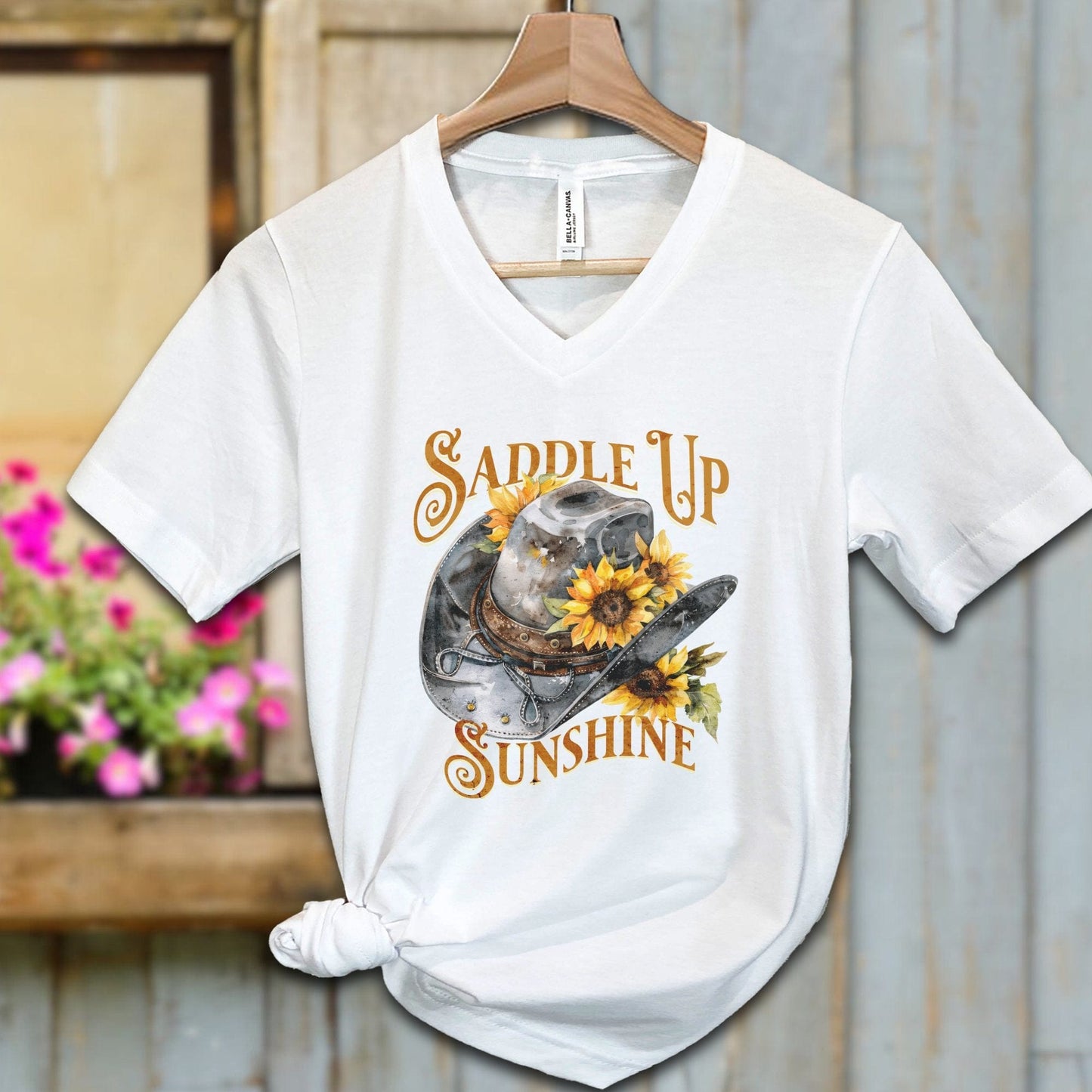 Ladies Shirt White / S / Adult V-neck Saddle Up Sunshine Shirt