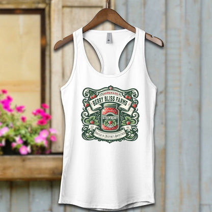 Ladies Shirt White / XS / Adult Racerback Berry Bliss Farms Strawberry Jam Shirt