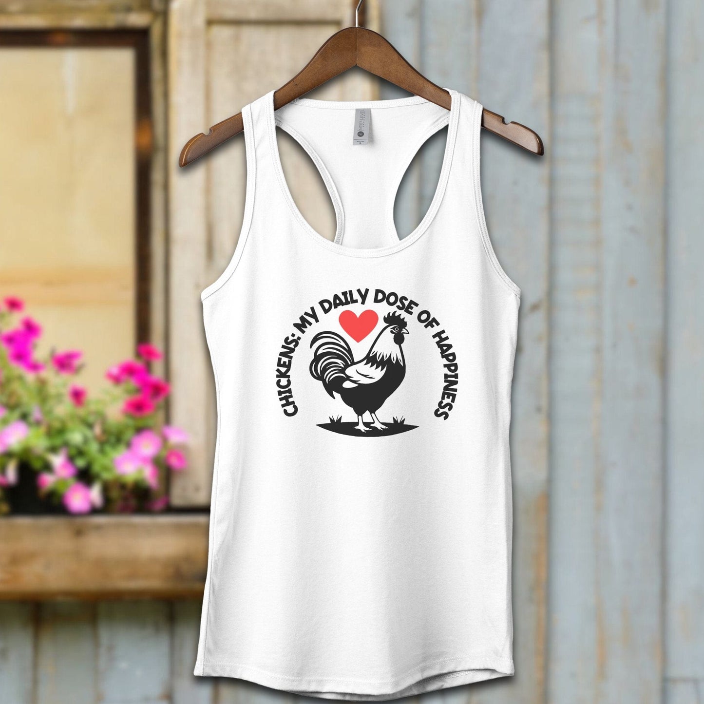 Ladies Shirt White / XS / Adult Racerback Chickens My Daily Dose of Happiness Shirt