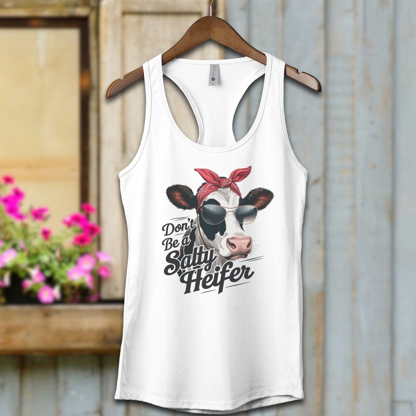 Ladies Shirt White / XS / Adult Racerback Don't Be a Salty Heifer Shirt