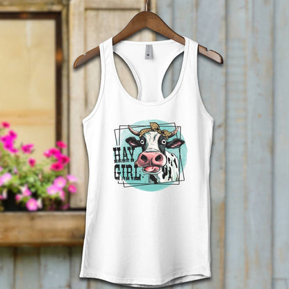 Ladies Shirt White / XS / Adult Racerback Hay Girl Cow Shirt