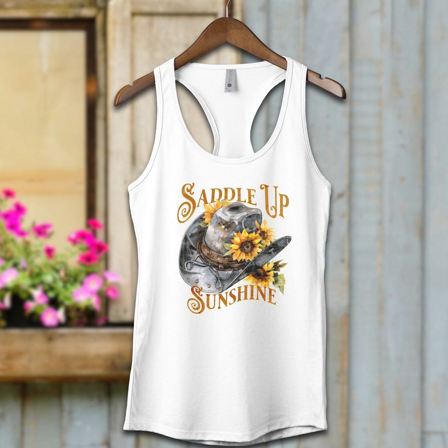 Ladies Shirt White / XS / Adult Racerback Saddle Up Sunshine Shirt