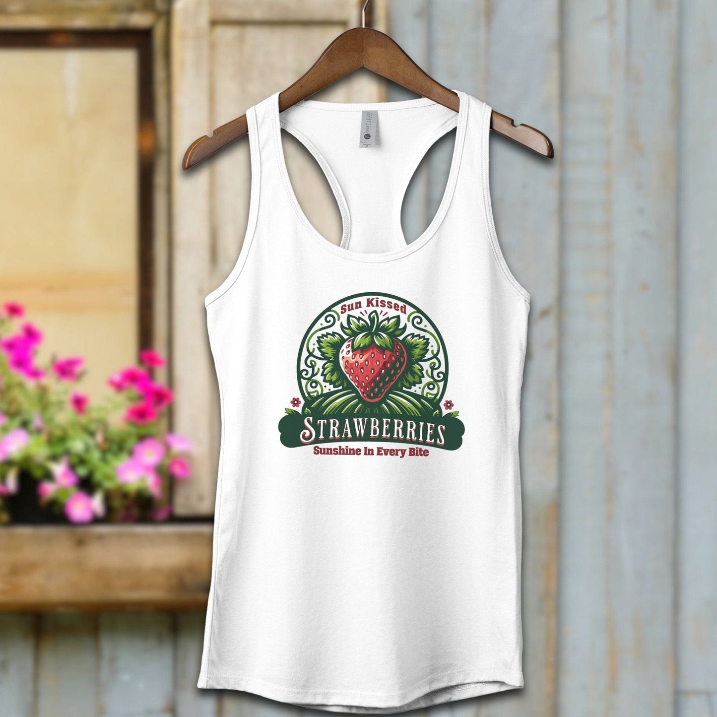 Ladies Shirt White / XS / Adult Racerback Sun Kissed Strawberries Shirt