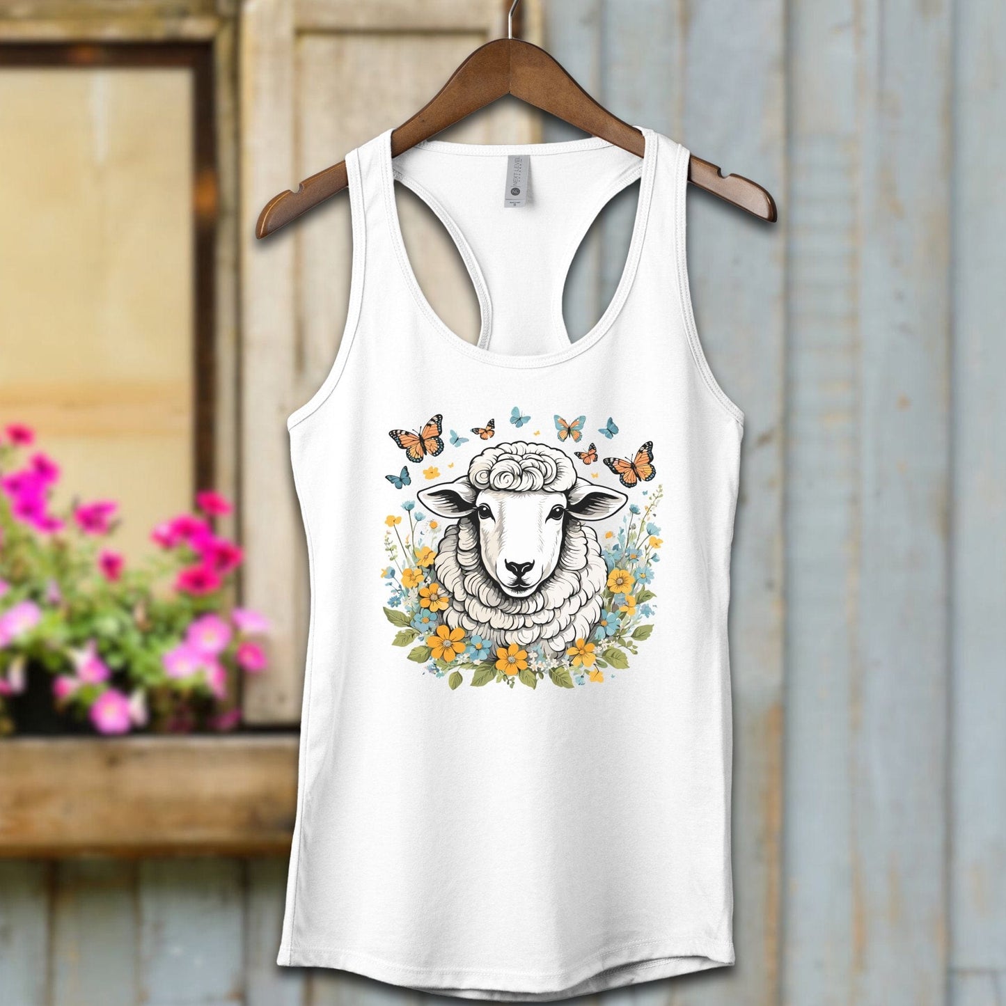 Ladies Shirt White / XS / Adult Racerback Whimsical Sheep Shirt