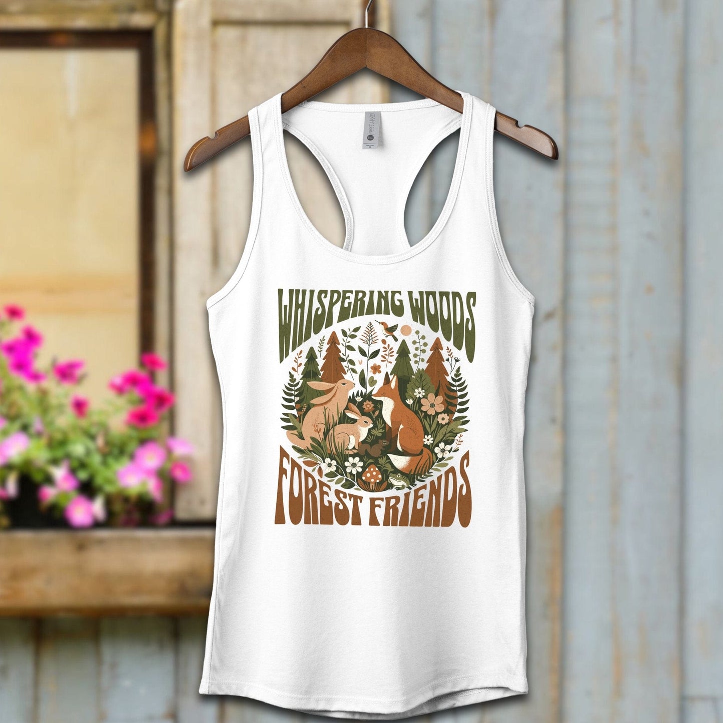 Ladies Shirt White / XS / Adult Racerback Whispering Woods Forest Friends Shirt