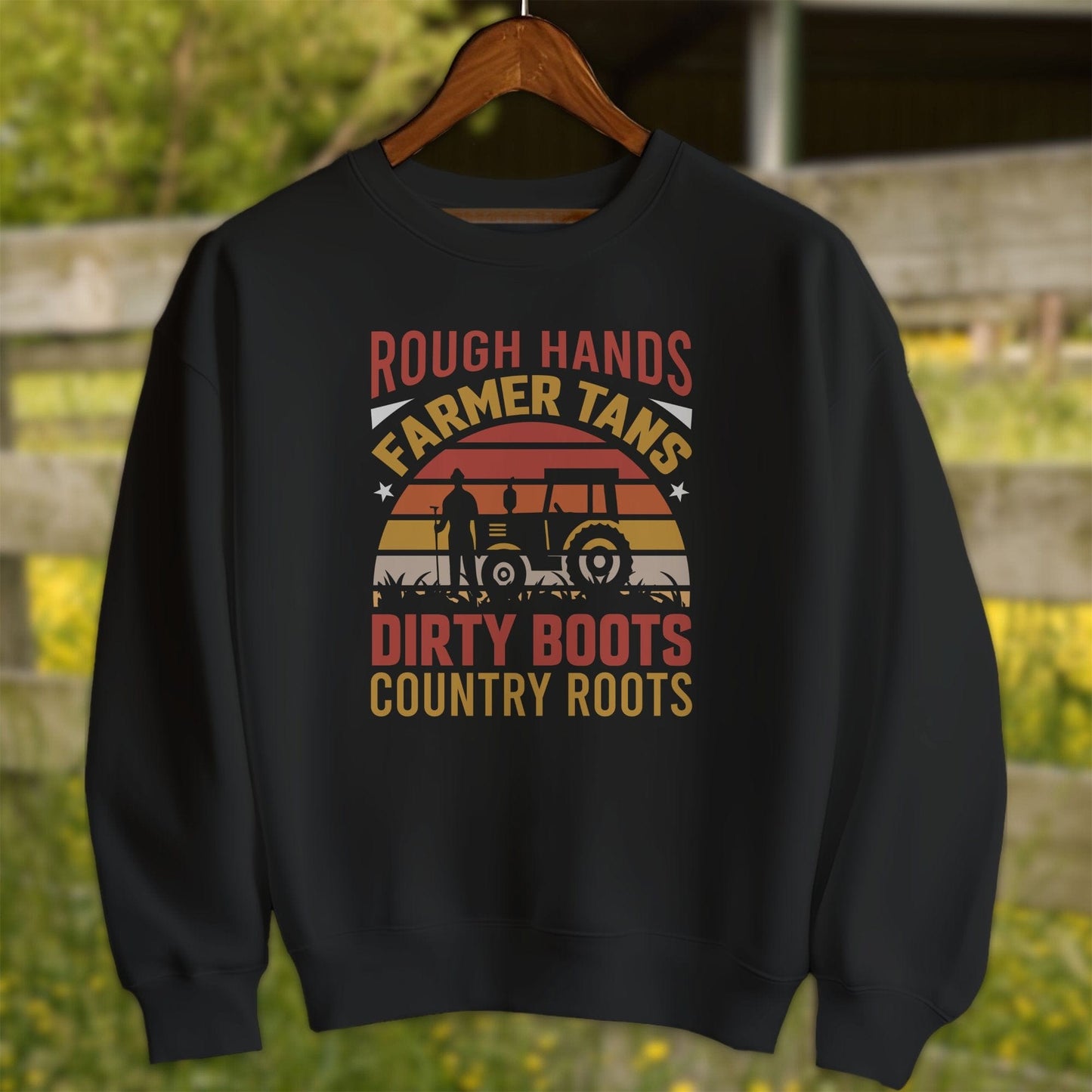 Mens Shirts Adult Sweatshirt / Black / S Rough Hands Farmer Tans Shirt