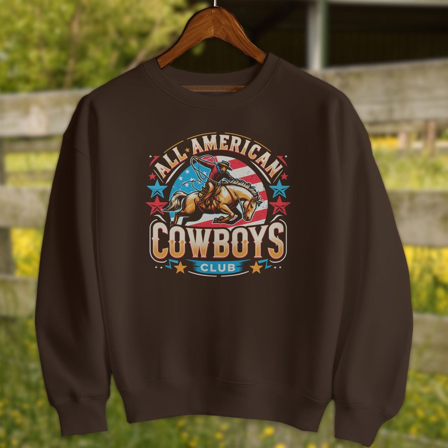 Mens Shirts Adult Sweatshirt / Dark Chocolate / S All American Cowboys Club Shirt