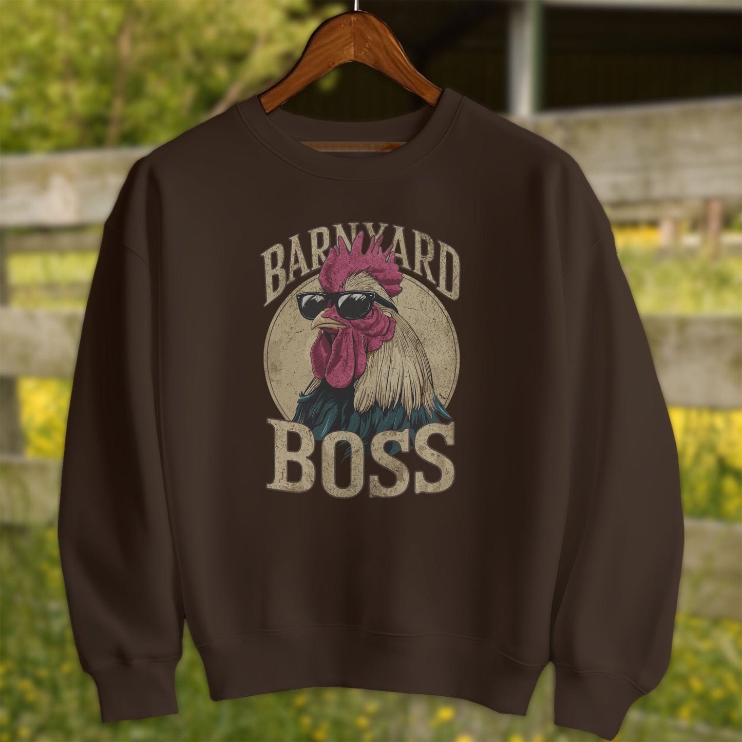 Mens Shirts Adult Sweatshirt / Dark Chocolate / S Barnyard Boss Rooster Shirt