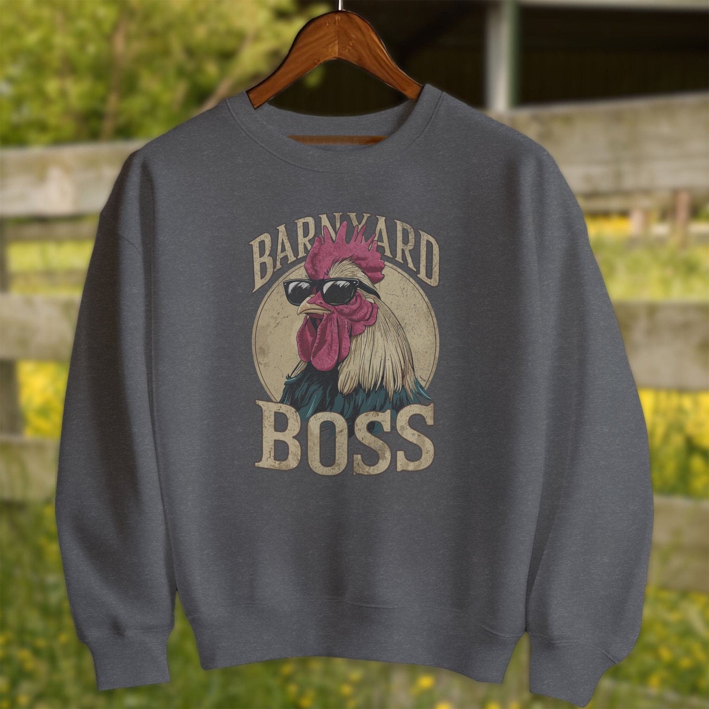 Mens Shirts Adult Sweatshirt / Dark Heather / S Barnyard Boss Rooster Shirt