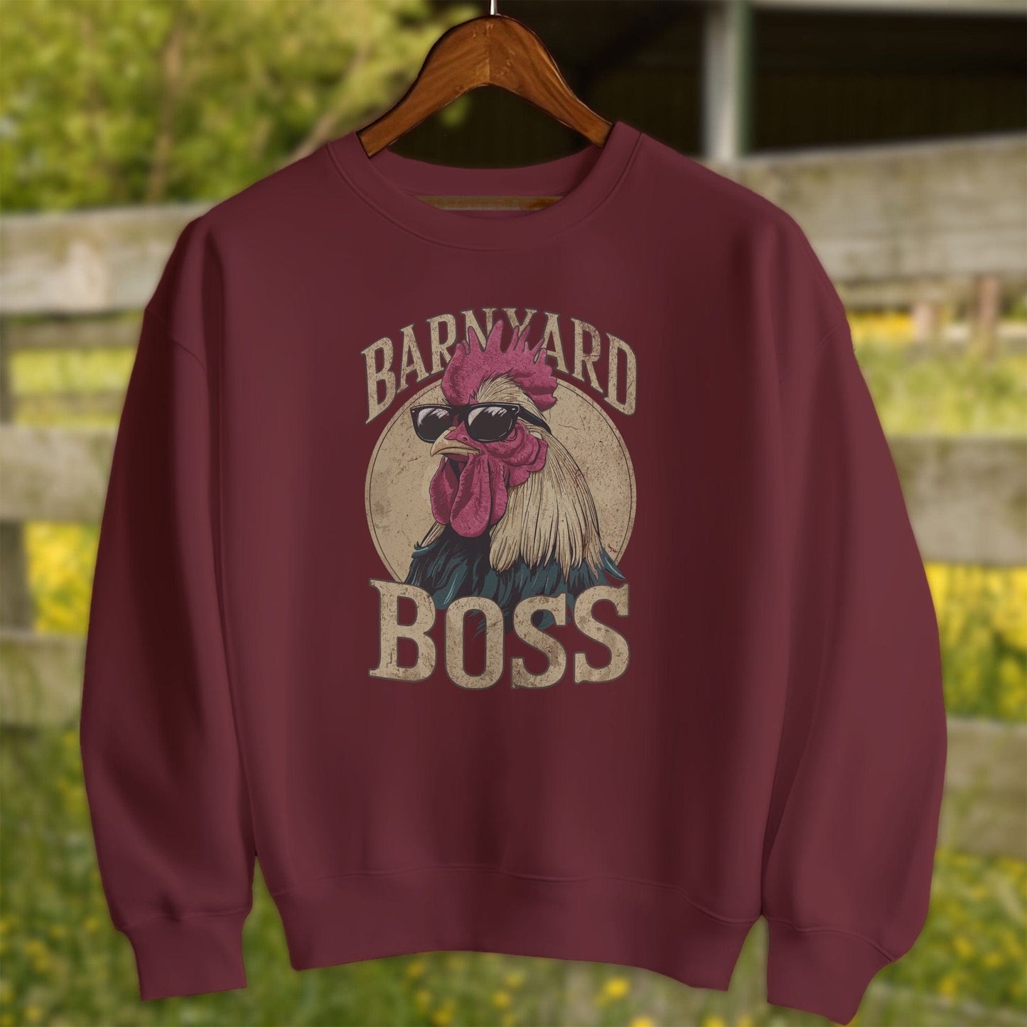 Mens Shirts Adult Sweatshirt / Maroon / S Barnyard Boss Rooster Shirt