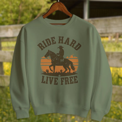 Mens Shirts Adult Sweatshirt / Military Green / S Ride Hard Live Free Shirt