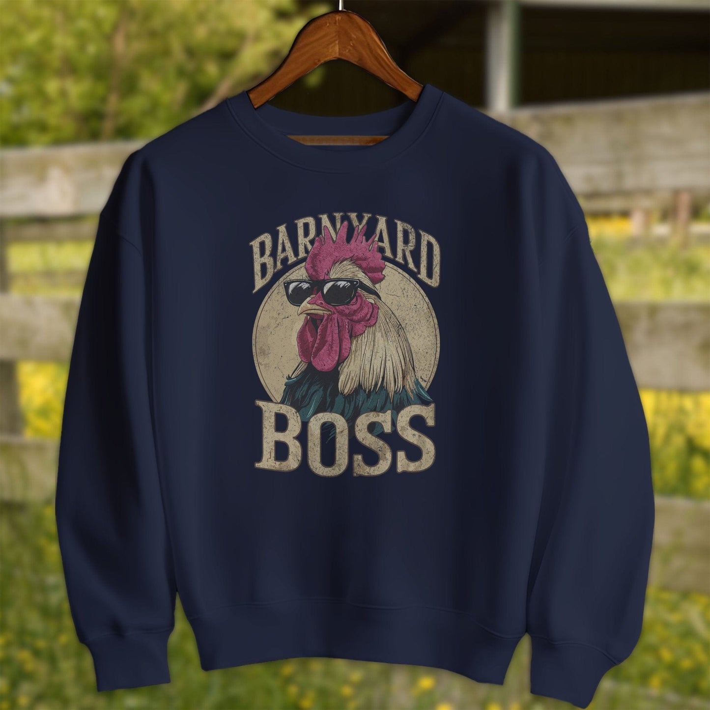 Mens Shirts Adult Sweatshirt / Navy / S Barnyard Boss Rooster Shirt