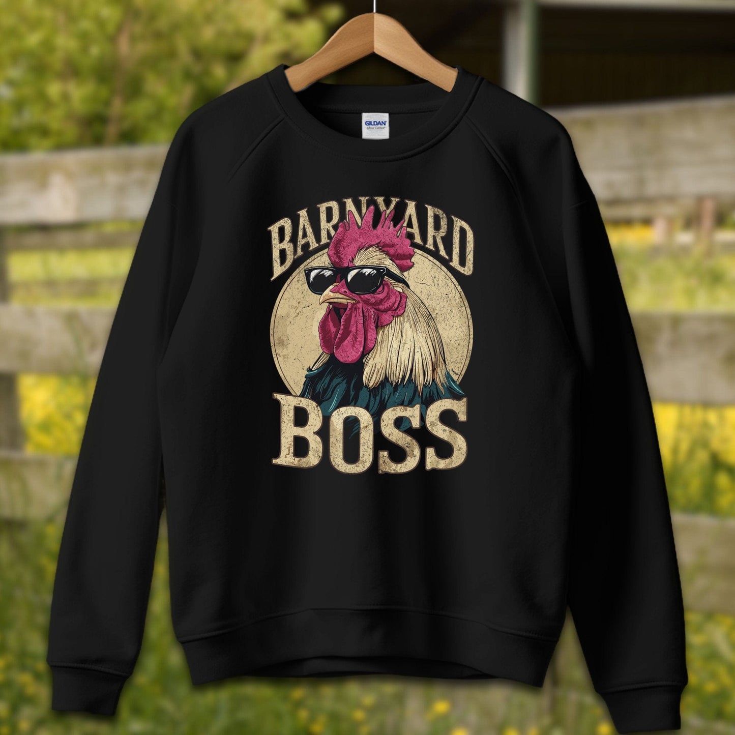 Mens Shirts Adult Sweatshirt / S / Black Barnyard Boss Rooster Shirt