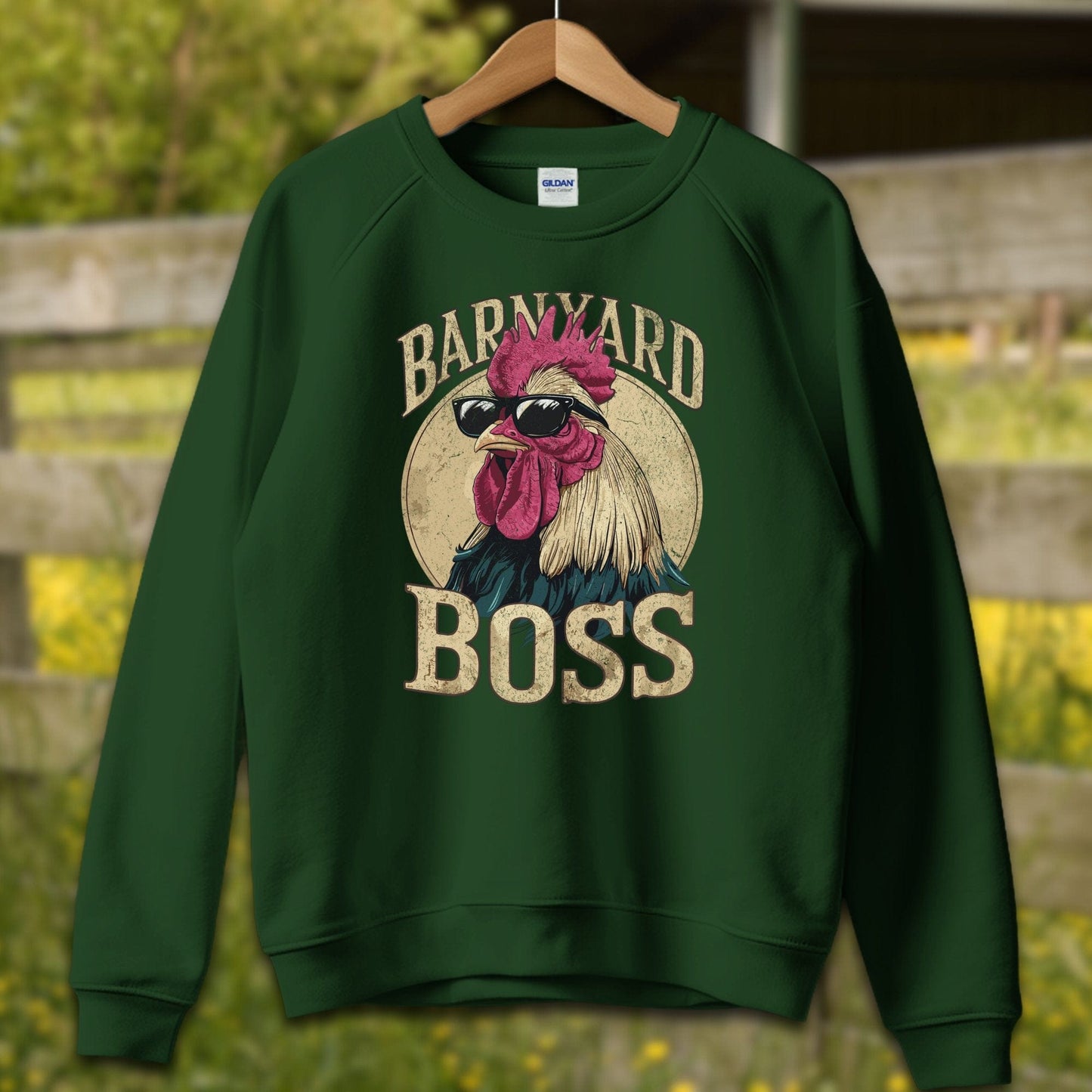 Mens Shirts Adult Sweatshirt / S / Forest Green Barnyard Boss Rooster Shirt