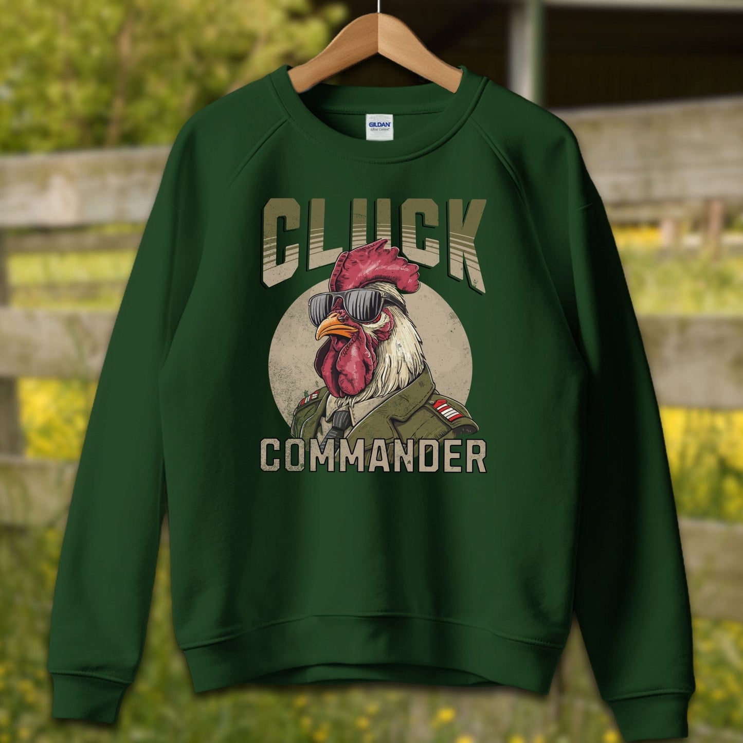 Mens Shirts Adult Sweatshirt / S / Forest Green Cluck Commander Shirt