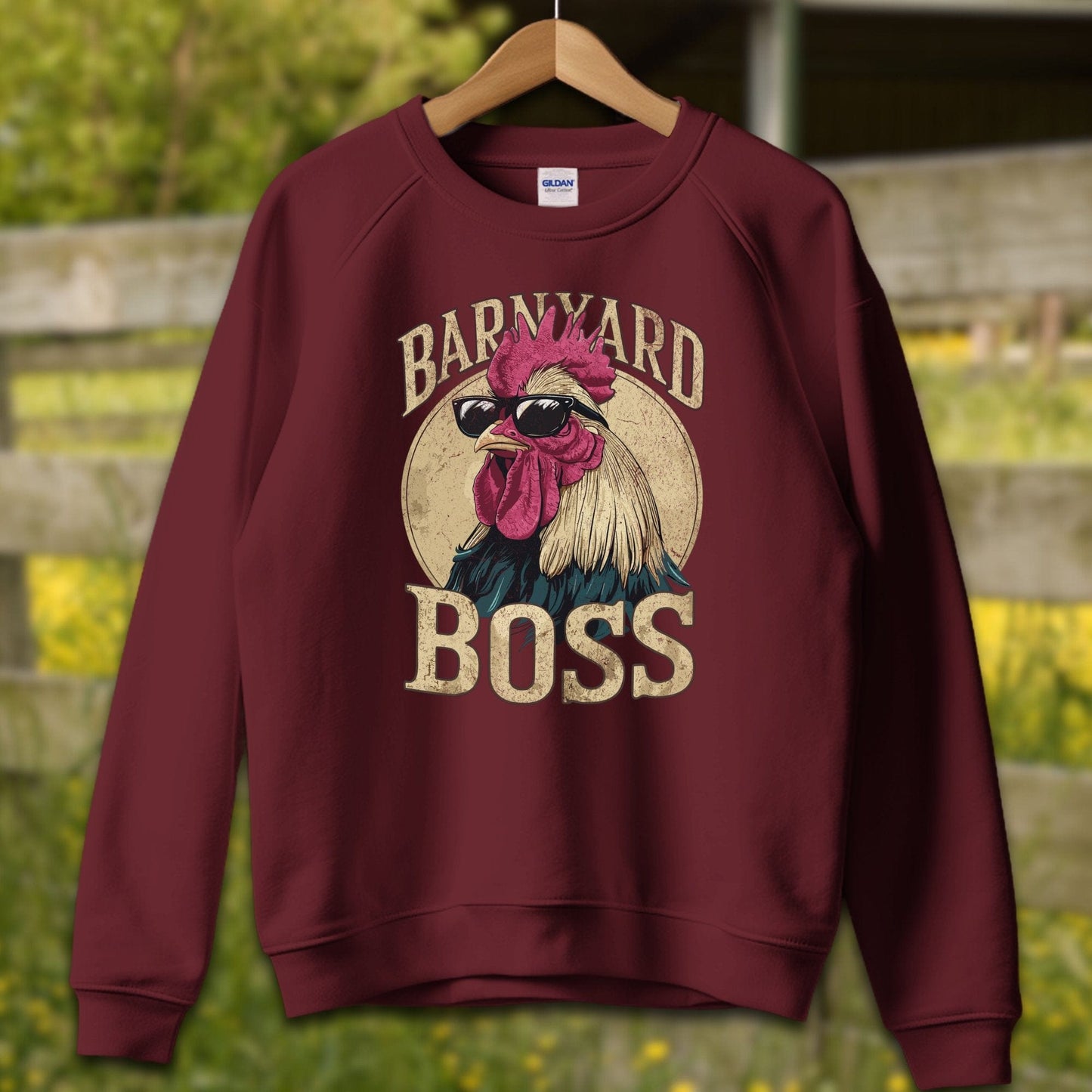 Mens Shirts Adult Sweatshirt / S / Maroon Barnyard Boss Rooster Shirt