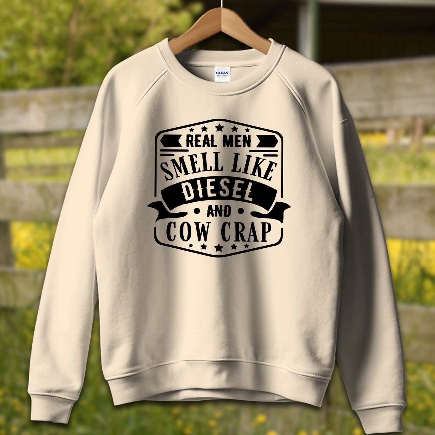 Mens Shirts Adult Sweatshirt / S / Sand Real Men Smell Like Diesel Shirt