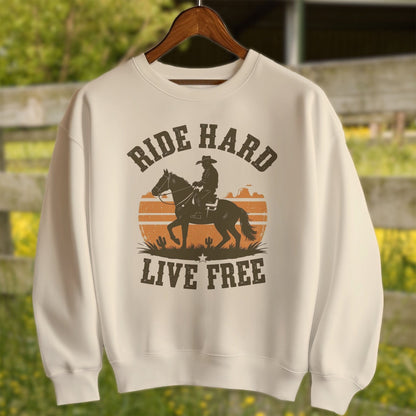 Mens Shirts Adult Sweatshirt / Sand / S Ride Hard Live Free Shirt