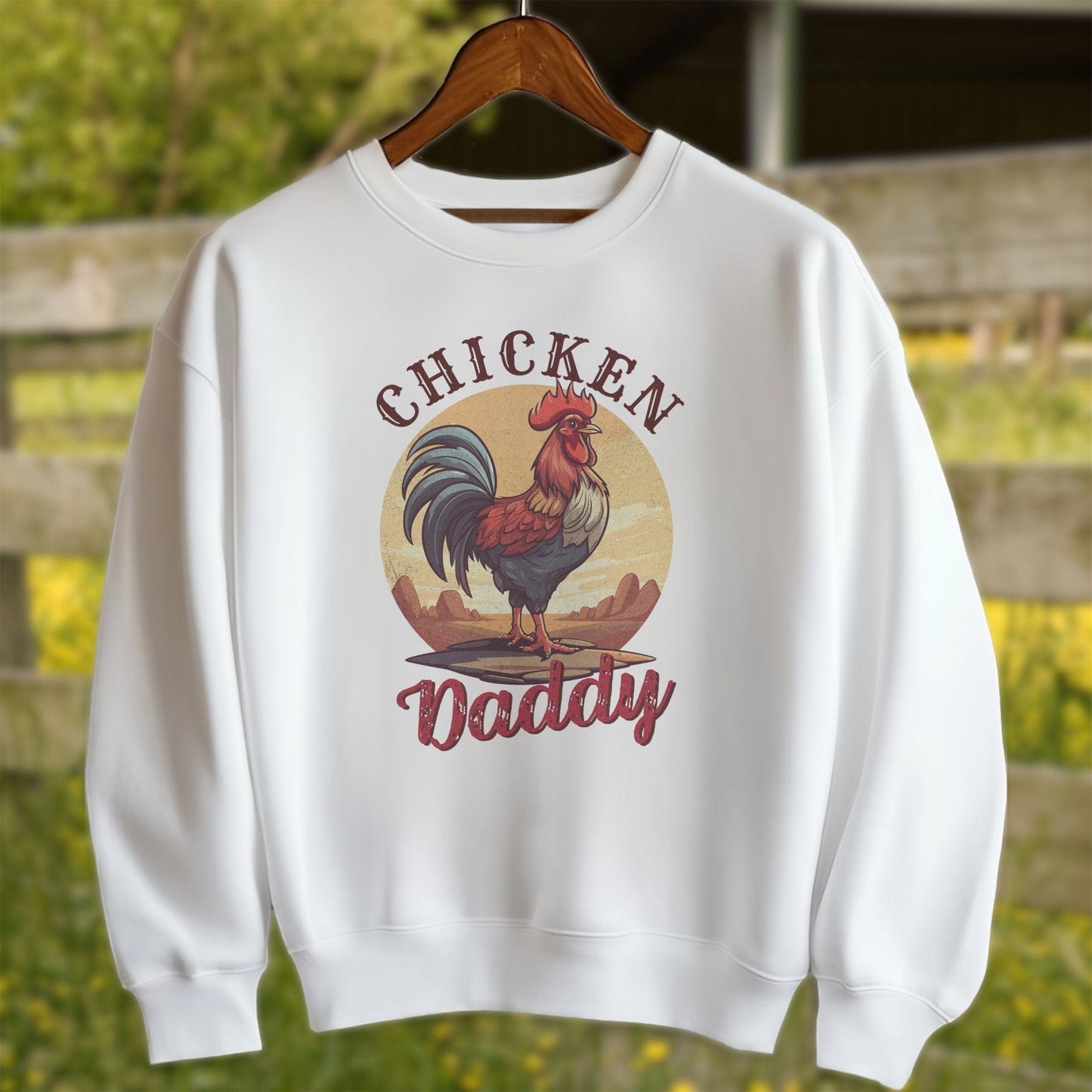 Mens Shirts Adult Sweatshirt / White / S Chicken Daddy Rooster Shirt