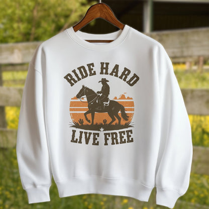 Mens Shirts Adult Sweatshirt / White / S Ride Hard Live Free Shirt