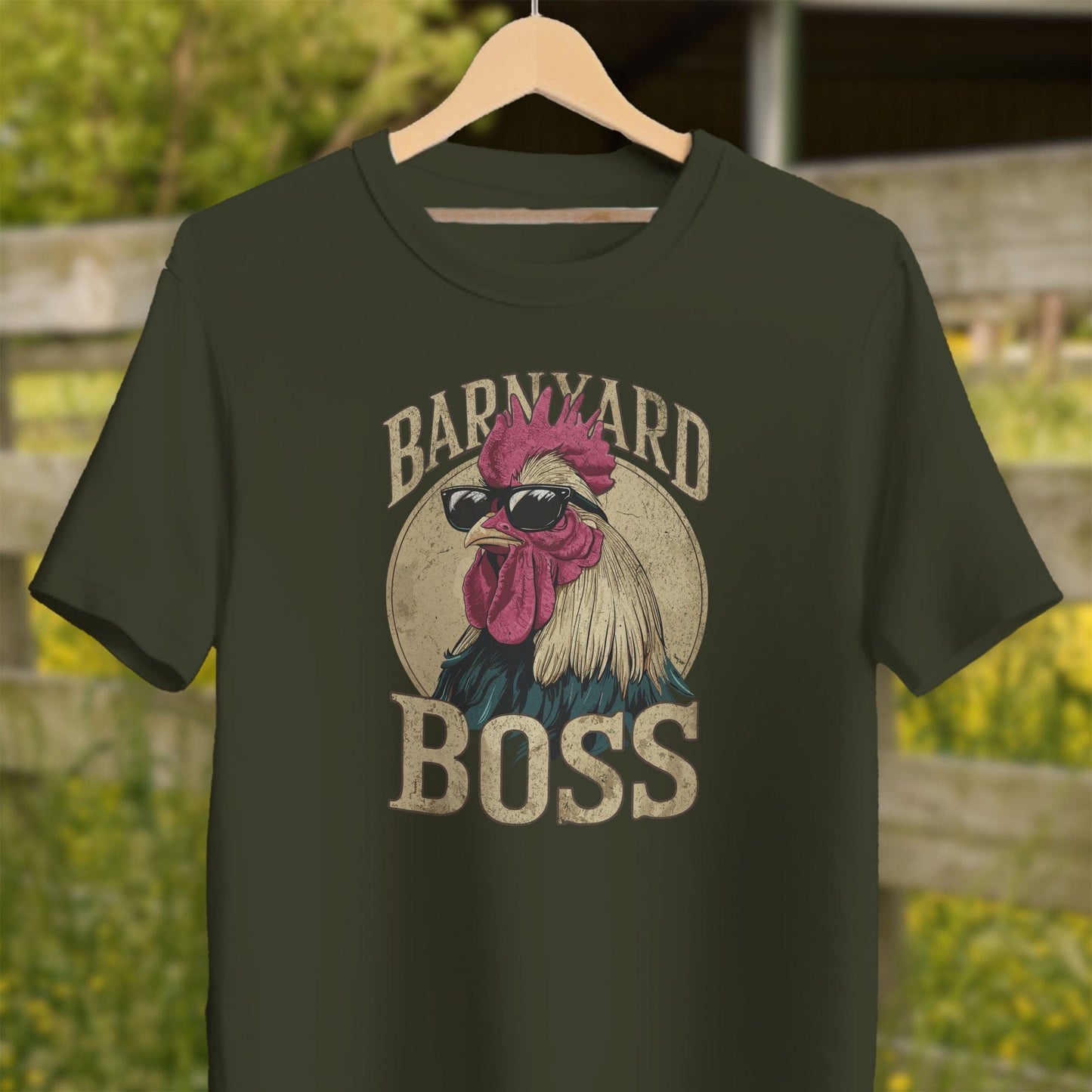 Mens Shirts Adult T-Shirt / Dark Olive / XS Barnyard Boss Rooster Shirt