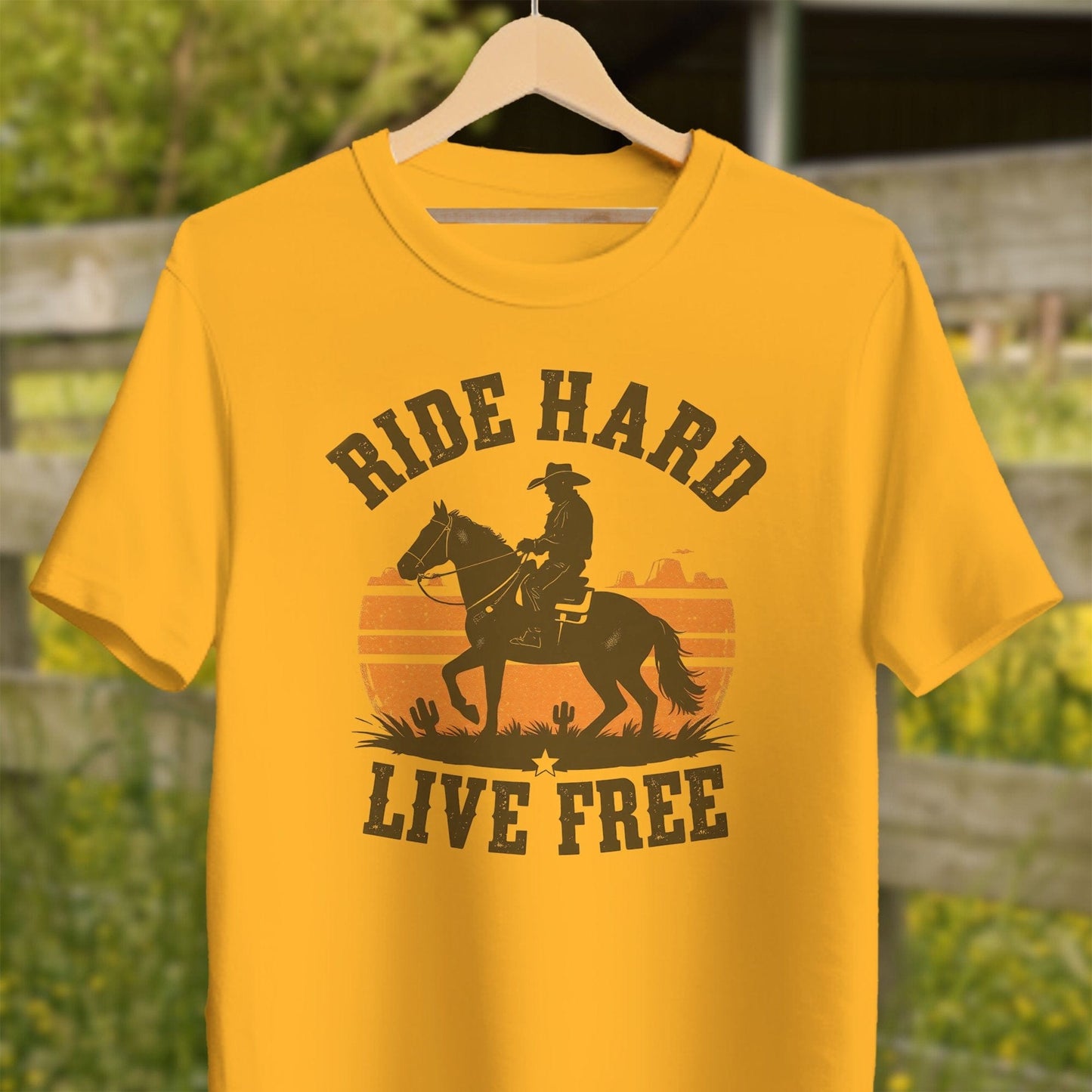 Mens Shirts Adult T-Shirt / Gold / XS Ride Hard Live Free Shirt