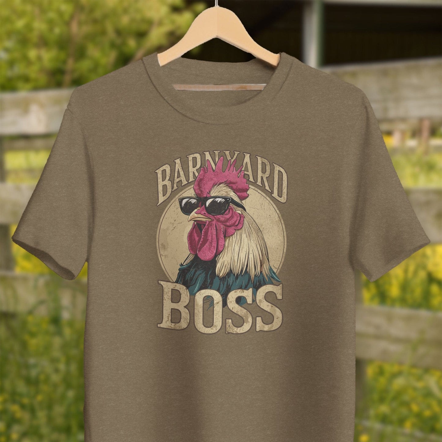 Mens Shirts Adult T-Shirt / Heather Olive / XS Barnyard Boss Rooster Shirt