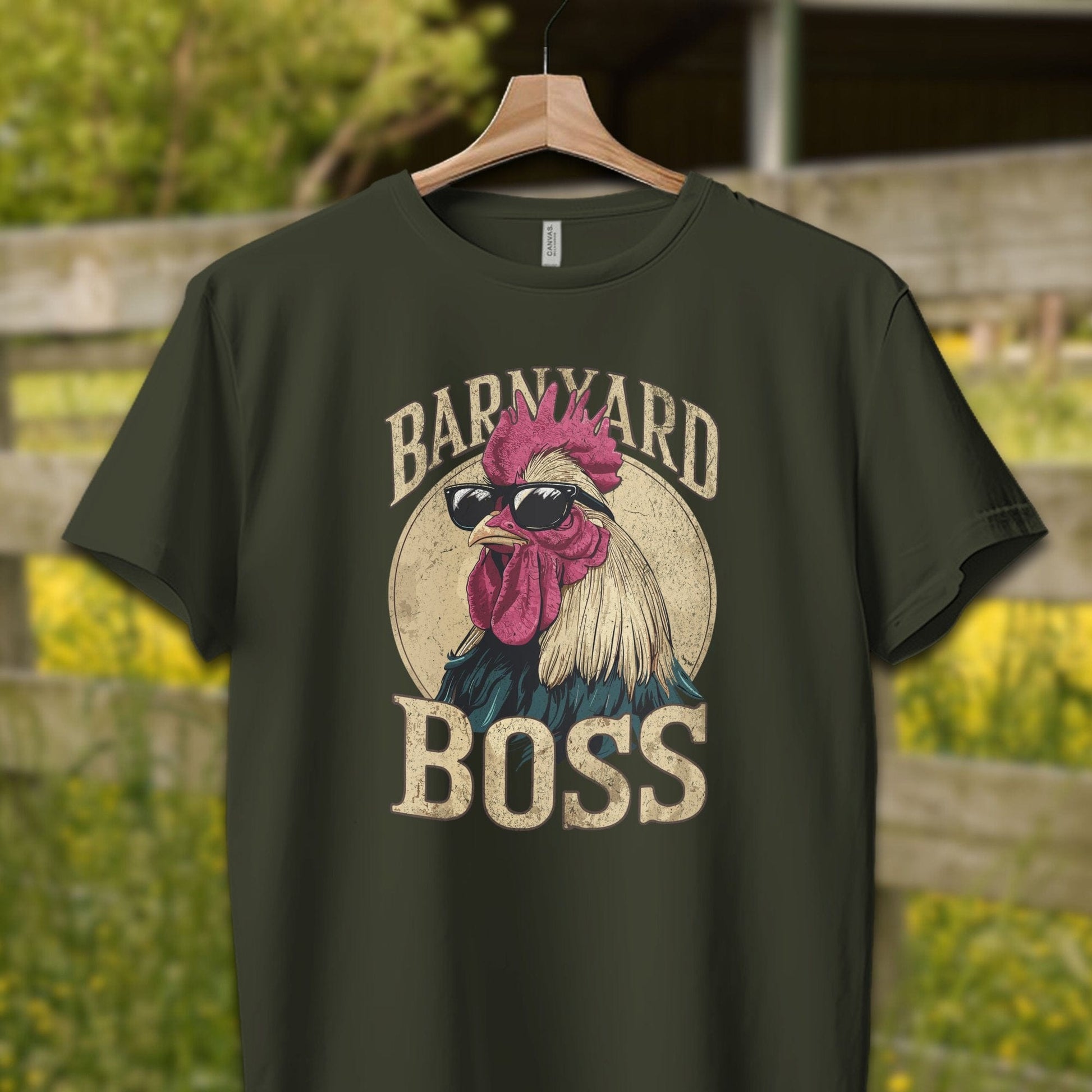 Mens Shirts Adult T-Shirt / XS / Dark Olive Barnyard Boss Rooster Shirt