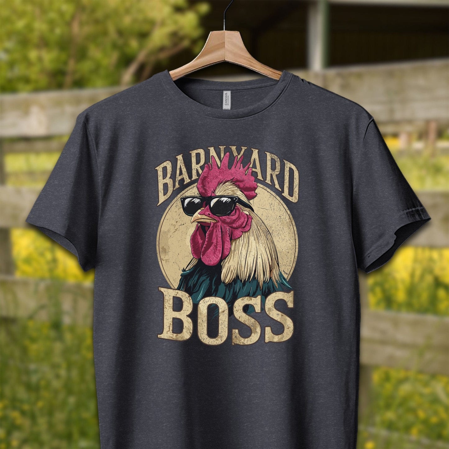 Mens Shirts Adult T-Shirt / XS / Heather Navy Barnyard Boss Rooster Shirt