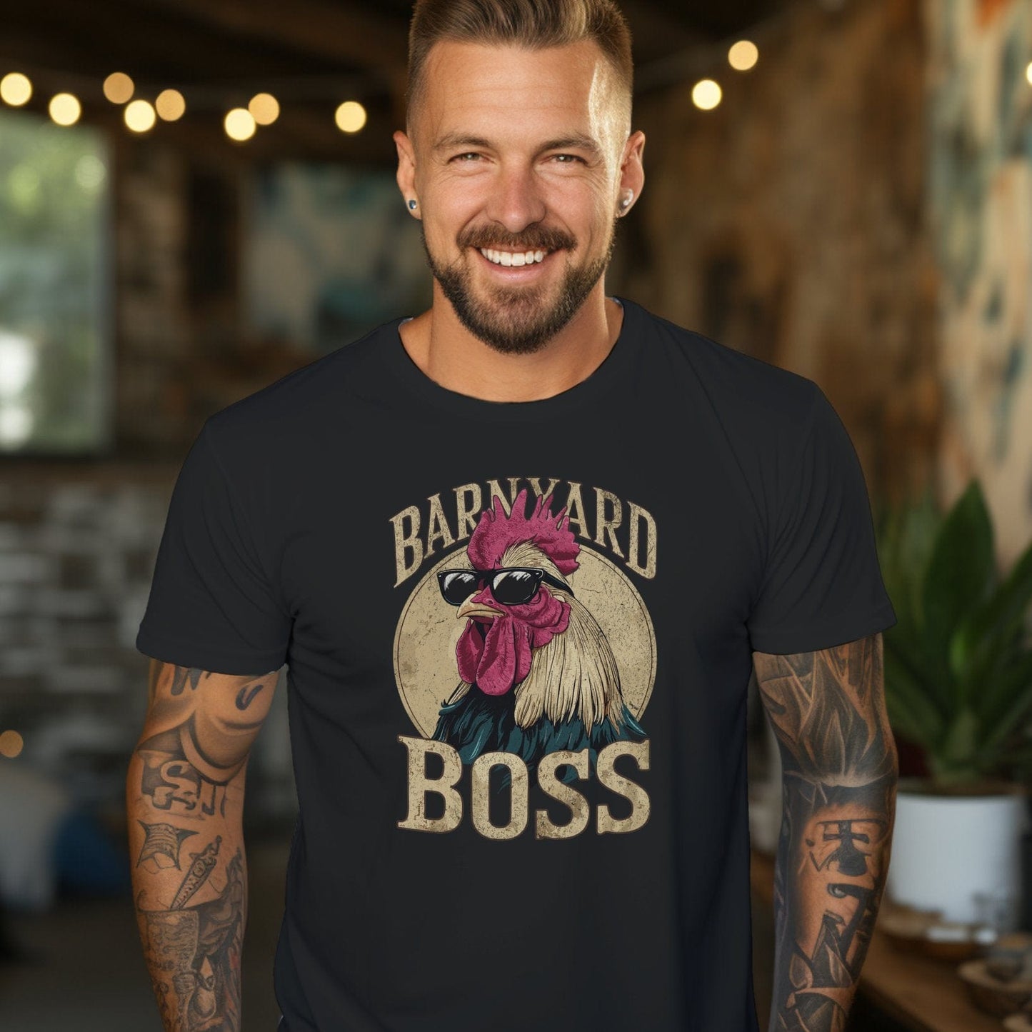 Mens Shirts Barnyard Boss Rooster Shirt