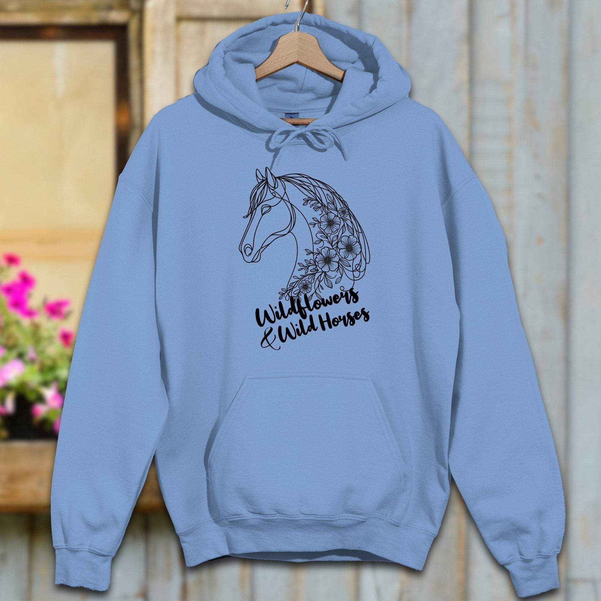 Physical Item Adult Hoodie / S / Carolina Blue Wildflowers And Wild Horses Hoodie