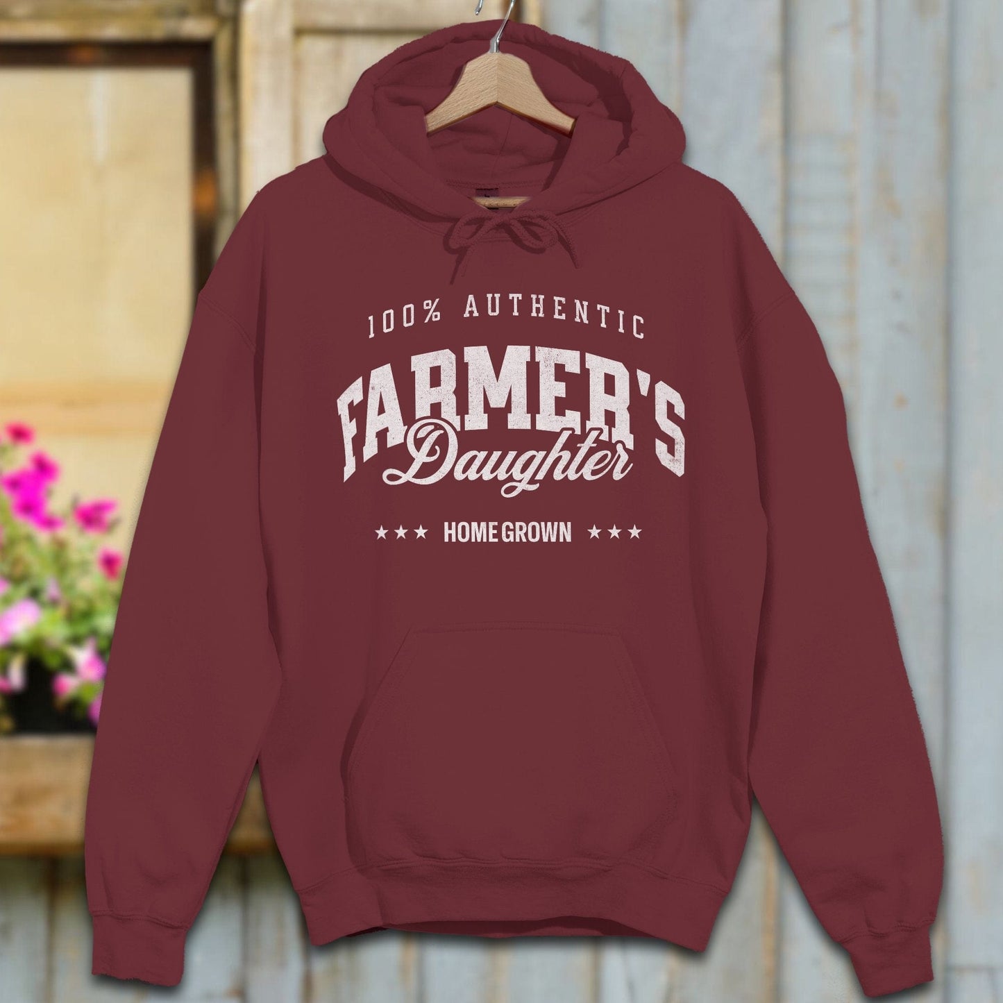 Physical Item Adult Hoodie / S / Maroon 100% Authentic Farmers Daughter Shirt