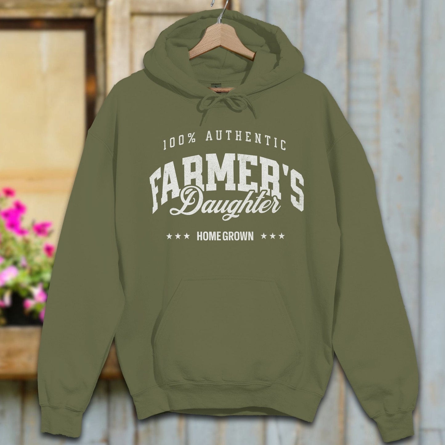 Physical Item Adult Hoodie / S / Military Green 100% Authentic Farmers Daughter Shirt